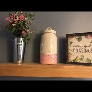 Rae Dunn pink polka dot stash canister